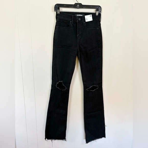 Express black boot cut high rise size 00L new jeans raw hem - Picture 1 of 6